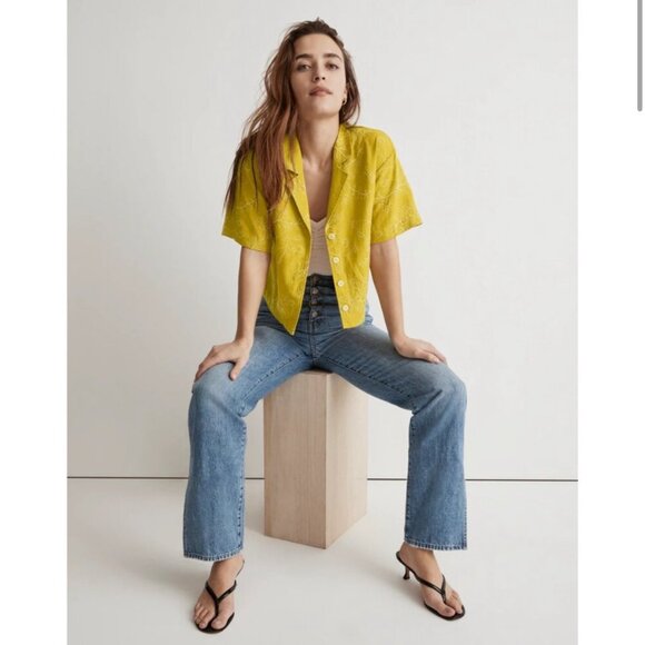 PRICE FIRM Madewell Yellow Embroidered Linen Boxy Button Down Shirt | Size XS/S - Picture 3 of 10